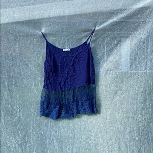 Navy Blue Tank Top with Mesh and Floral Accents